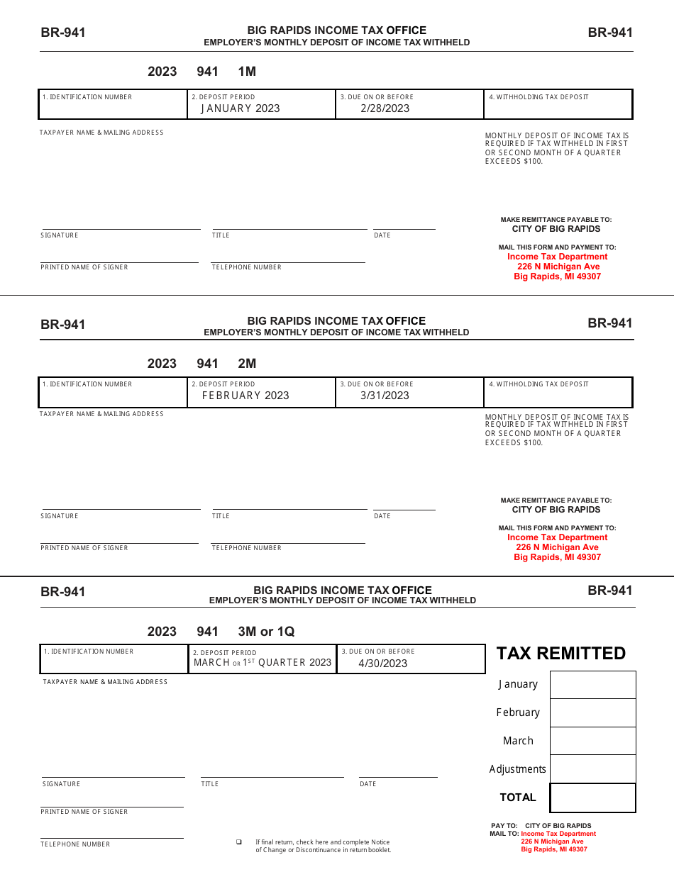 Form BR941 Download Fillable PDF or Fill Online Employer's Monthly