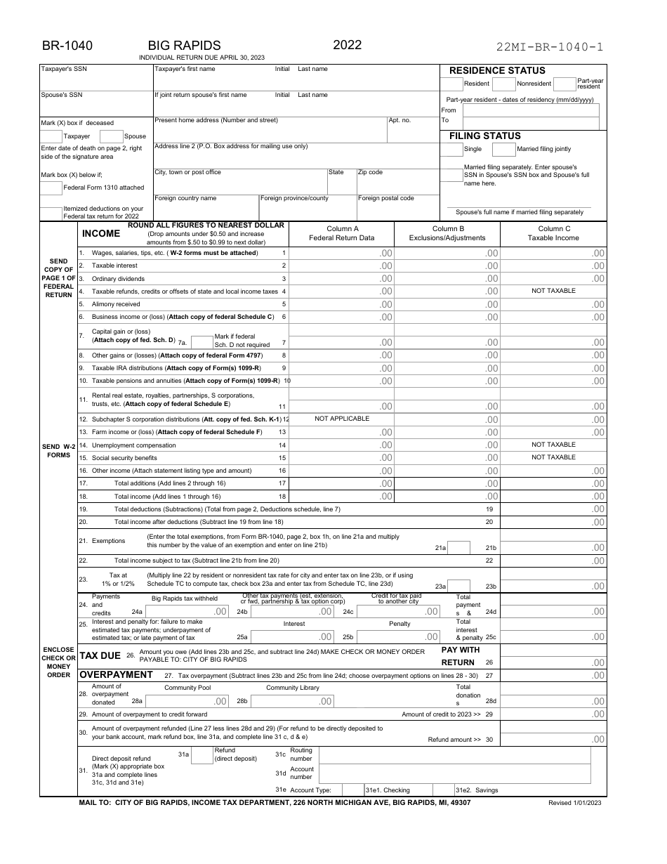 Form BR1040 Download Printable PDF or Fill Online Individual