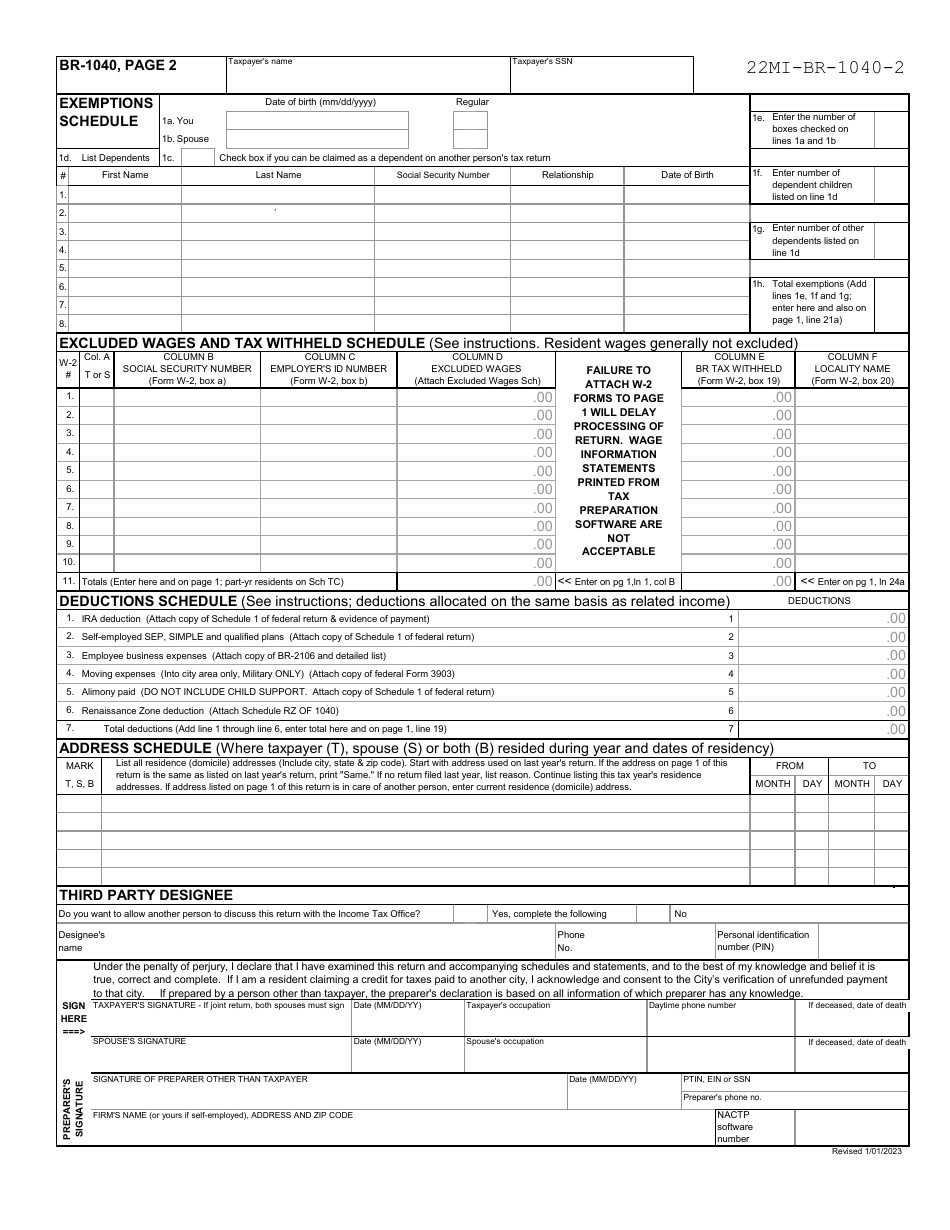 Form Br-1040 Download Printable Pdf Or Fill Online Individual Income 