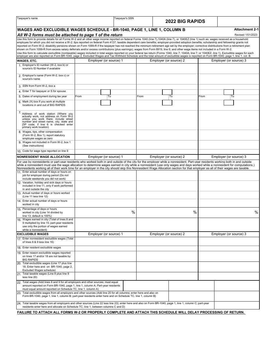 Form BR-1040 Individual Income Tax Return - City of Big Rapids, Michigan, Page 3