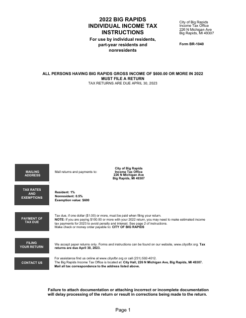 Form BR-1040 2022 Printable Pdf
