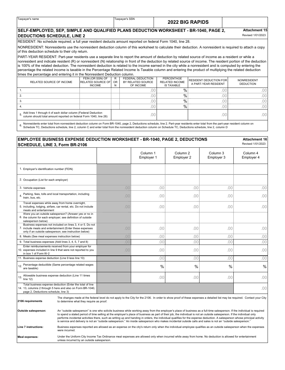 Form BR-1040 Schedule TC - City of Big Rapids, Michigan, Page 10