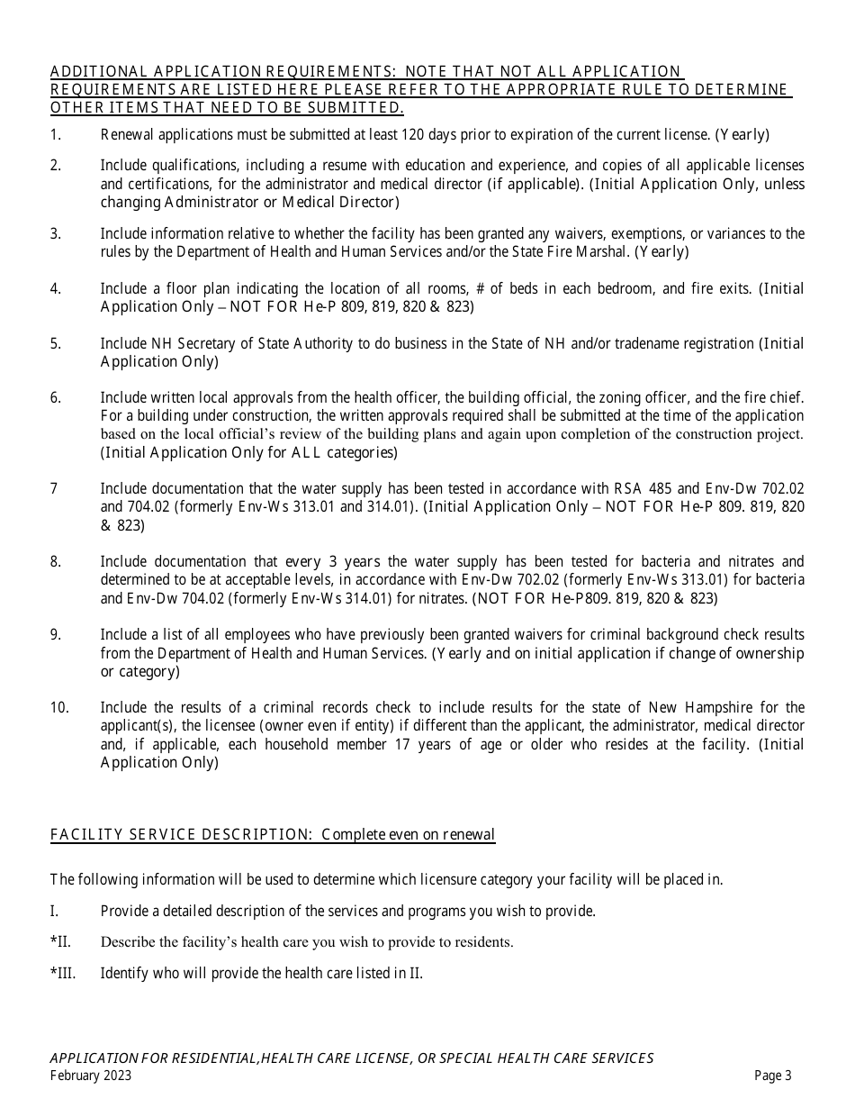 Application for Residential, Health Care License or Special Health Care Services - New Hampshire, Page 3