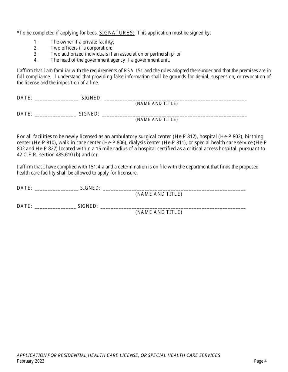 Application for Residential, Health Care License or Special Health Care Services - New Hampshire, Page 4