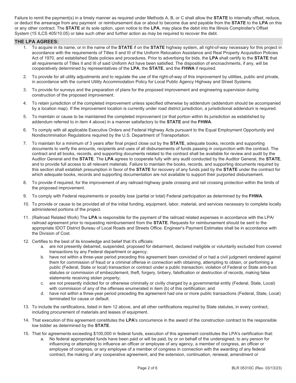 Form BLR05310C Joint Funding Agreement for Construction Work - Illinois, Page 2