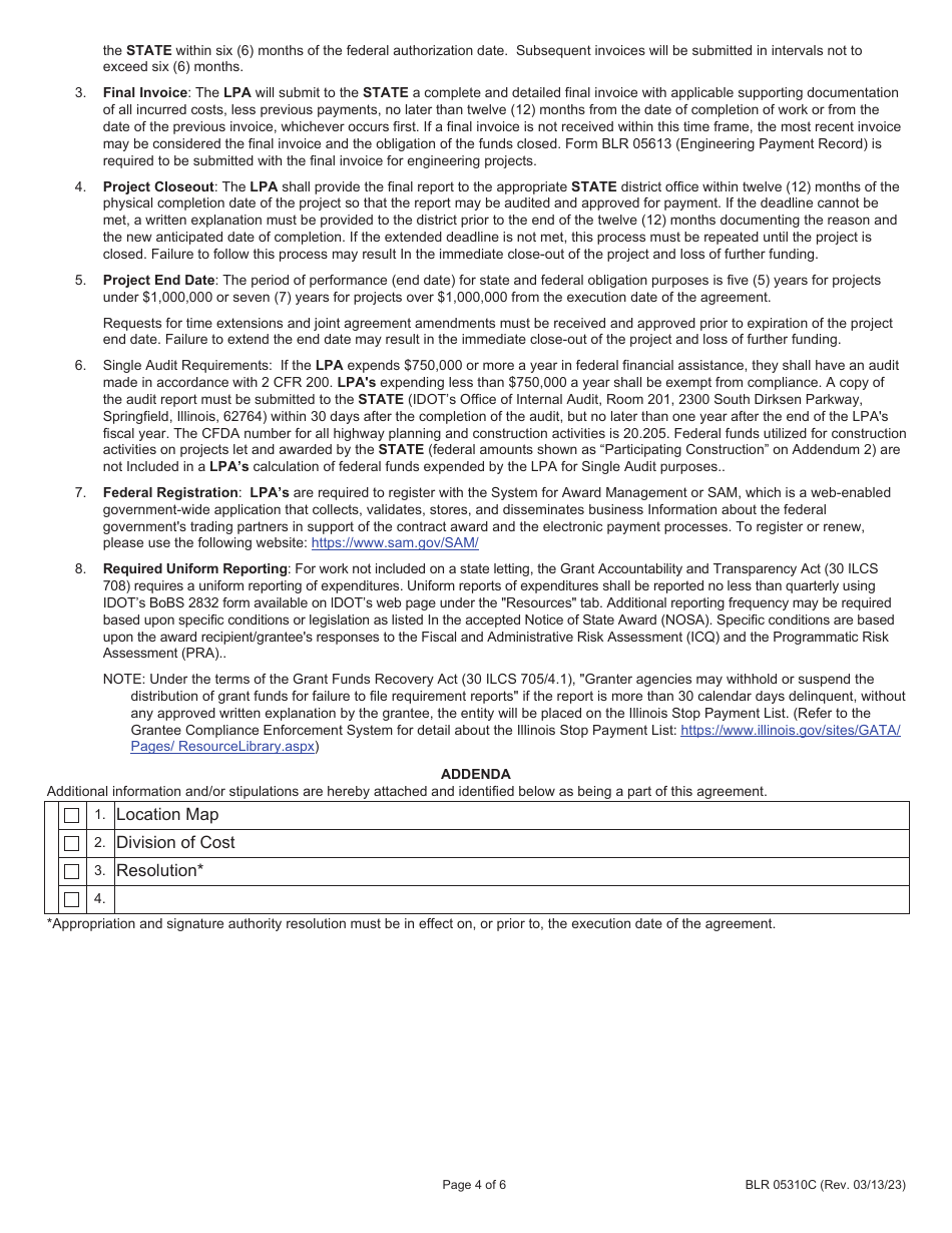 Form BLR05310C Joint Funding Agreement for Construction Work - Illinois, Page 4