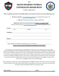 Document preview: Maine Disabled Veteran Controlled Moose Hunt Lottery Application - Maine, 2023