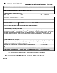 Document preview: Authorization to Release Records - Employer - Washington