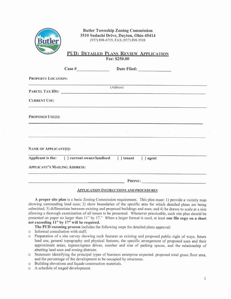 Pud: Detailed Plans Review Application - Butler Township, Ohio, Page 1