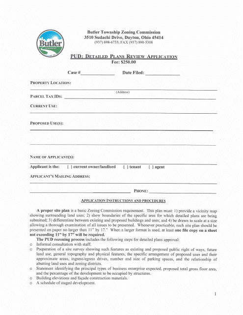 Pud: Detailed Plans Review Application - Butler Township, Ohio Download Pdf