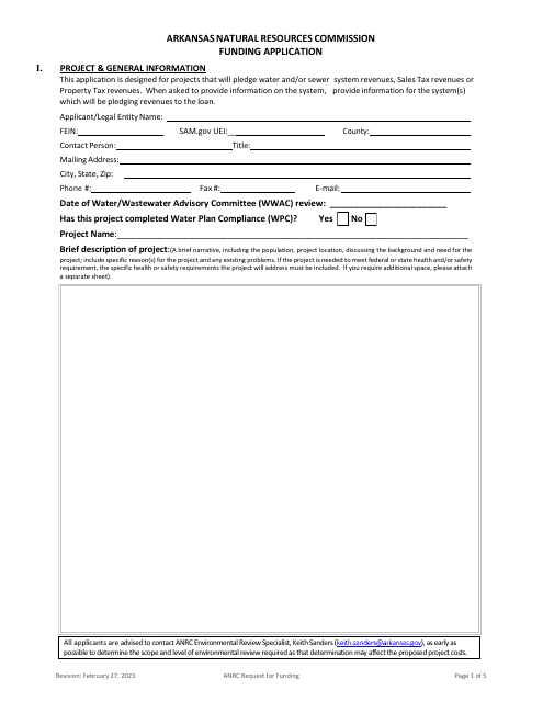 Arkansas Natural Resources Commission Funding Application - Arkansas Download Pdf