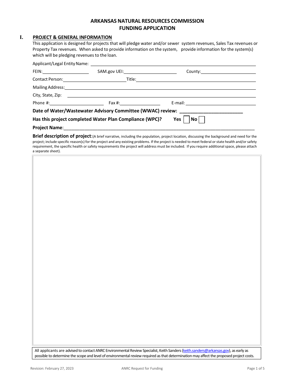 Arkansas Natural Resources Commission Funding Application - Arkansas, Page 1