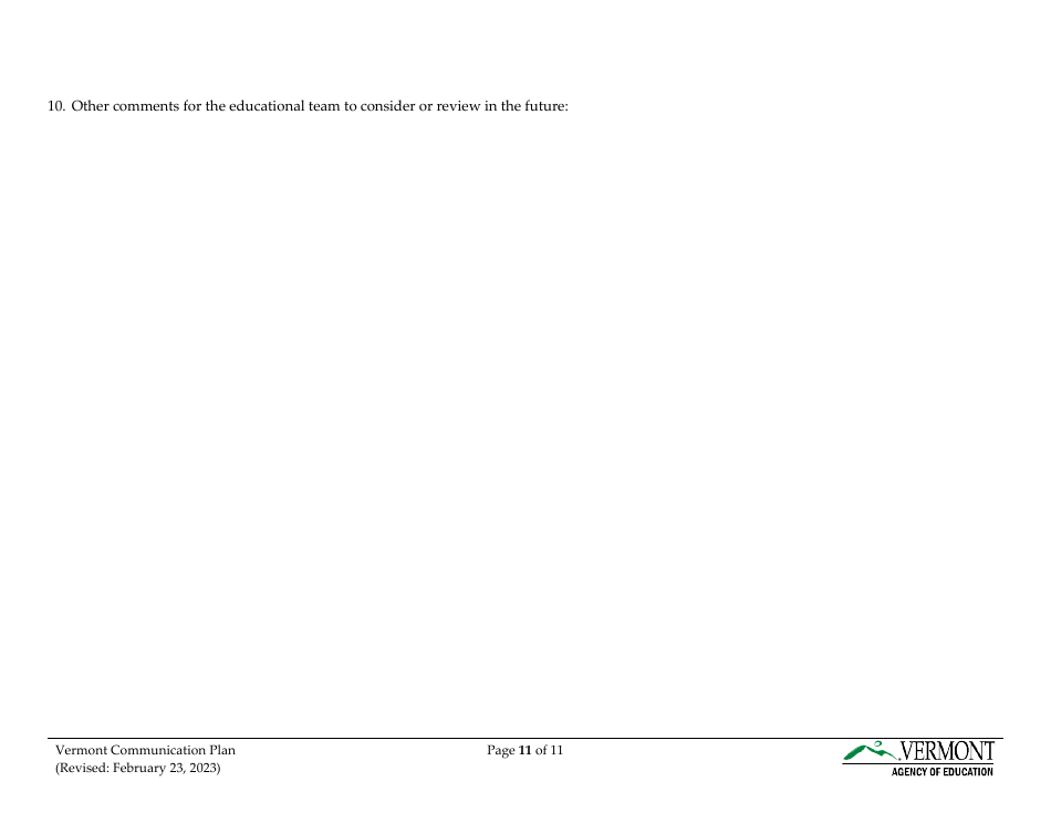 Vermont Communication Plan for Students Who Are Deaf, Hard of Hearing, or Deafblind - Vermont, Page 11