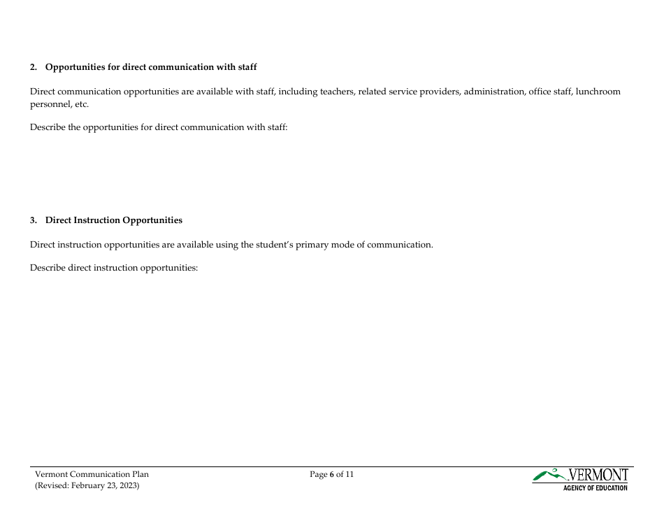 Vermont Communication Plan for Students Who Are Deaf, Hard of Hearing, or Deafblind - Vermont, Page 6