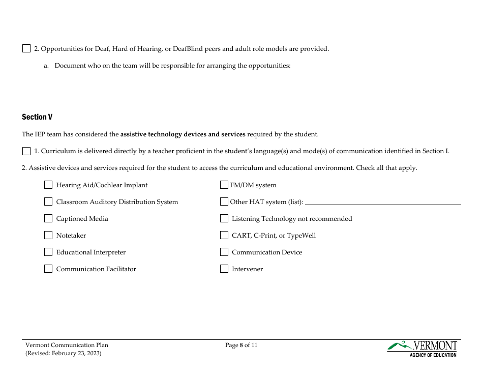 Vermont Communication Plan for Students Who Are Deaf, Hard of Hearing, or Deafblind - Vermont, Page 8