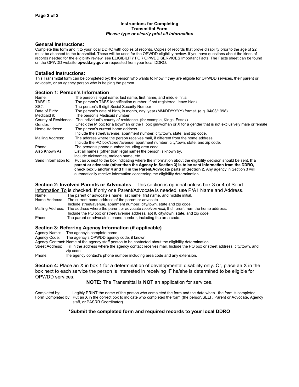 Form ELI Transmittal Form for Determination of Developmental Disability - New York, Page 2