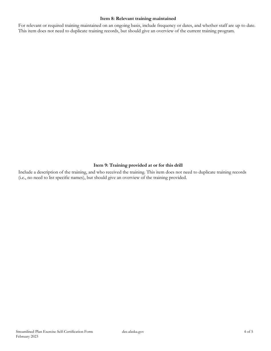 Exercise Self-certification Form for Streamlined Plan Holders - Alaska, Page 4