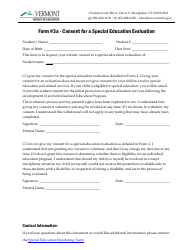 Form 3A Consent for a Special Education Evaluation - Vermont