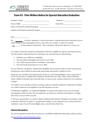 Document preview: Form 3 Prior Written Notice for Special Education Evaluation - Vermont