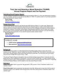 Toxic Use and Hazardous Waste Reduction (Tuhwr) Annual Progress Report - Vermont