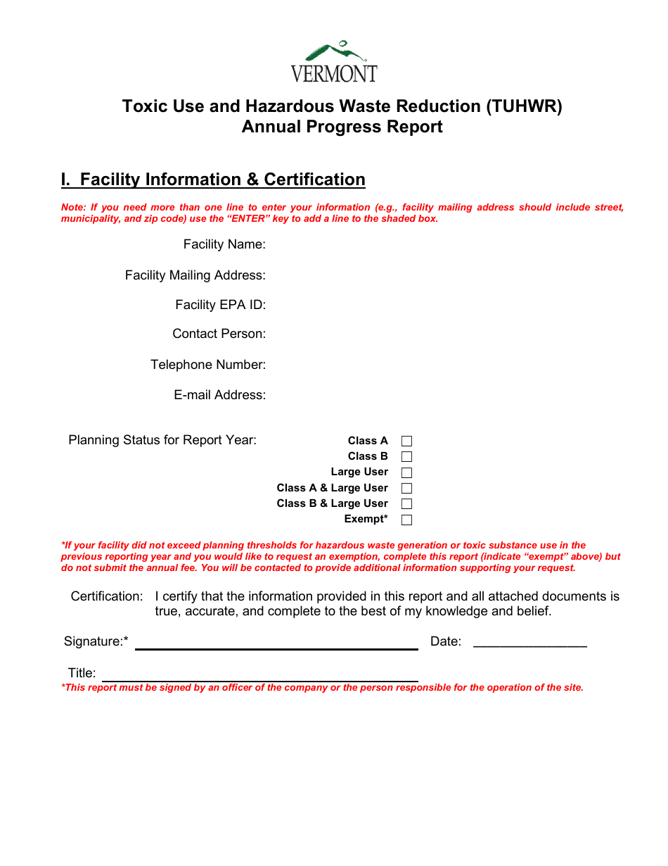 Toxic Use and Hazardous Waste Reduction (Tuhwr) Annual Progress Report - Vermont, Page 3