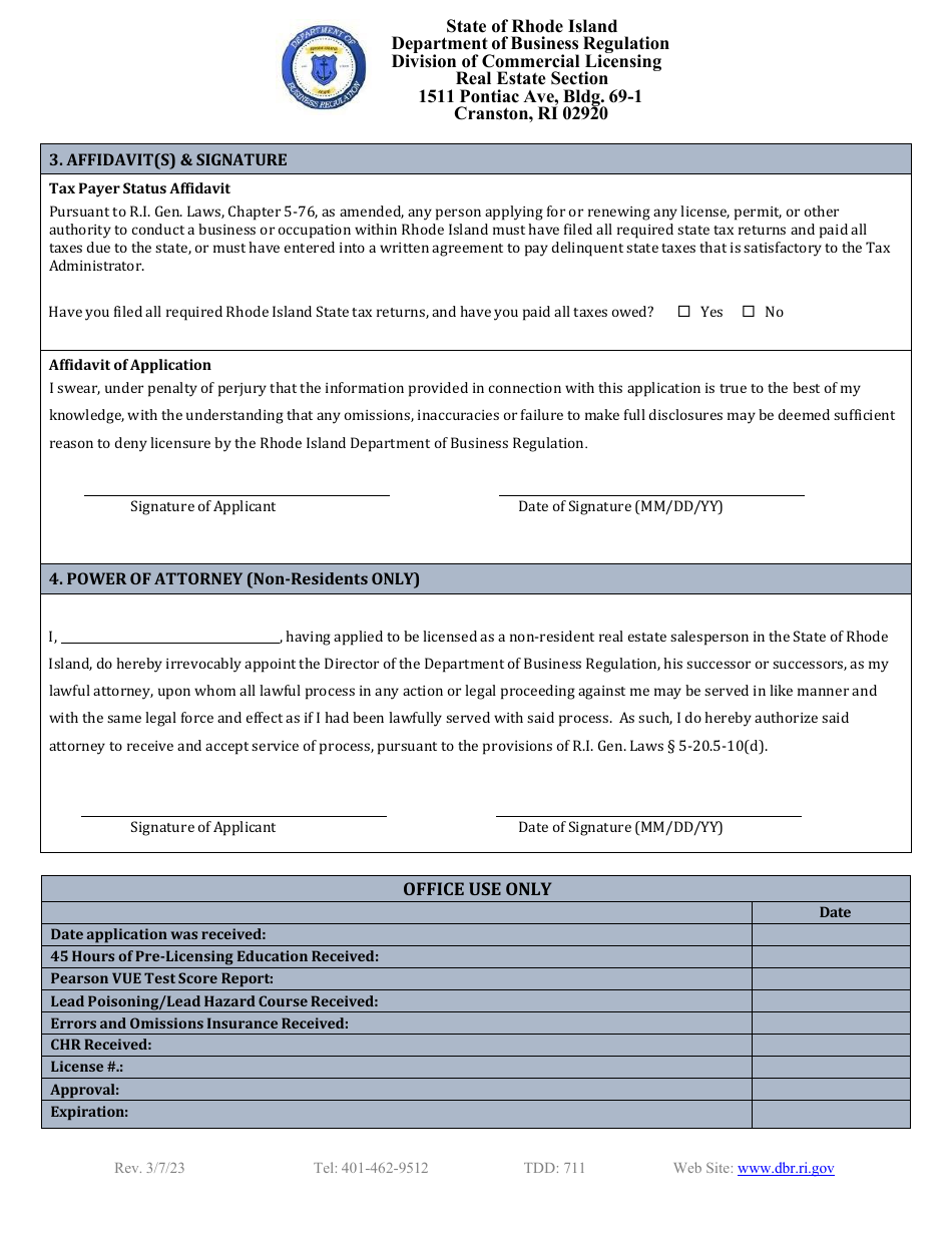Real Estate Salesperson Application - Rhode Island, Page 3