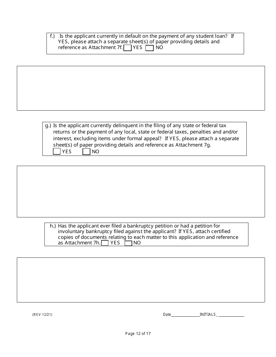 Non-facility / Vendor Gaming Employees License Application - Rhode Island, Page 12