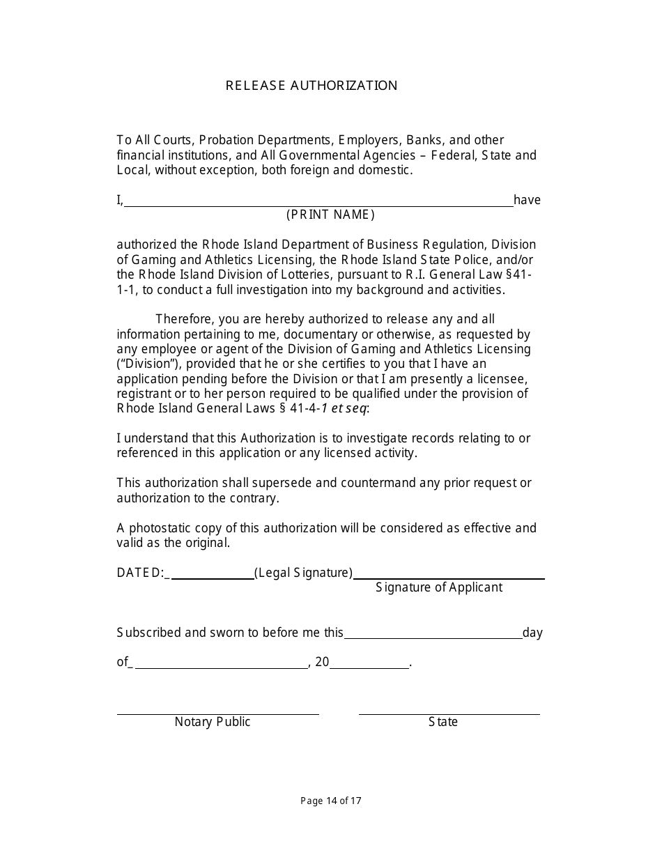 Non-facility / Vendor Gaming Employees License Application - Rhode Island, Page 14