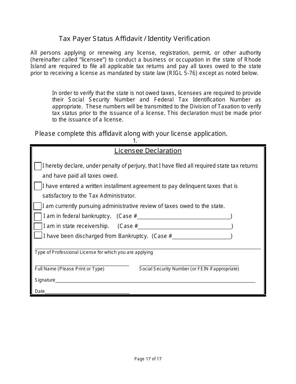Non-facility / Vendor Gaming Employees License Application - Rhode Island, Page 17