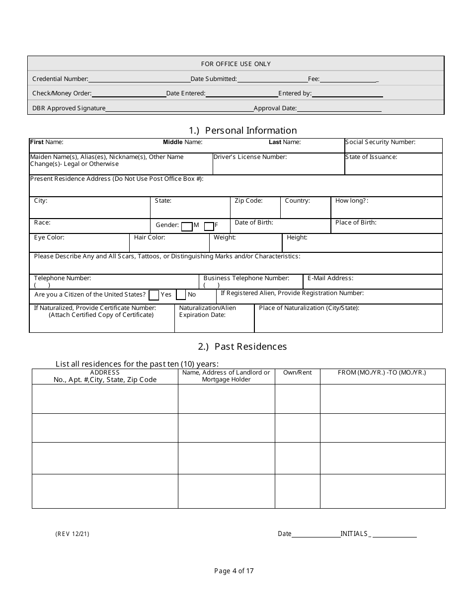 Non-facility / Vendor Gaming Employees License Application - Rhode Island, Page 4