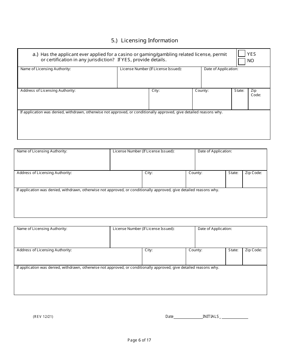 Non-facility / Vendor Gaming Employees License Application - Rhode Island, Page 6