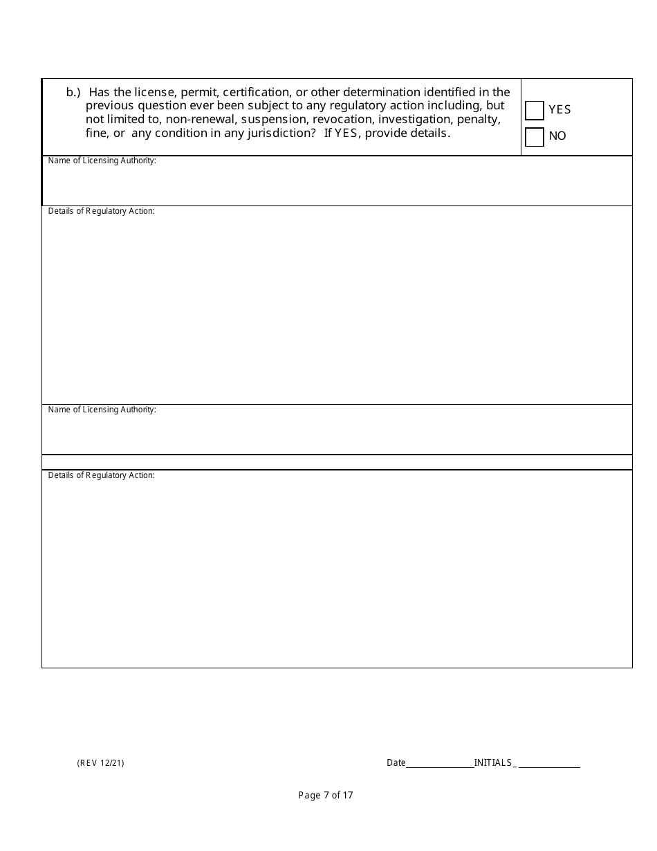 Non-facility / Vendor Gaming Employees License Application - Rhode Island, Page 7