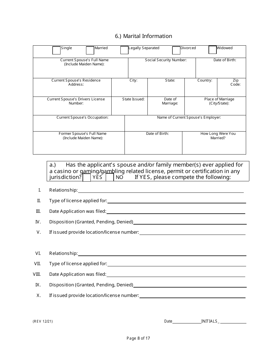 Non-facility / Vendor Gaming Employees License Application - Rhode Island, Page 8