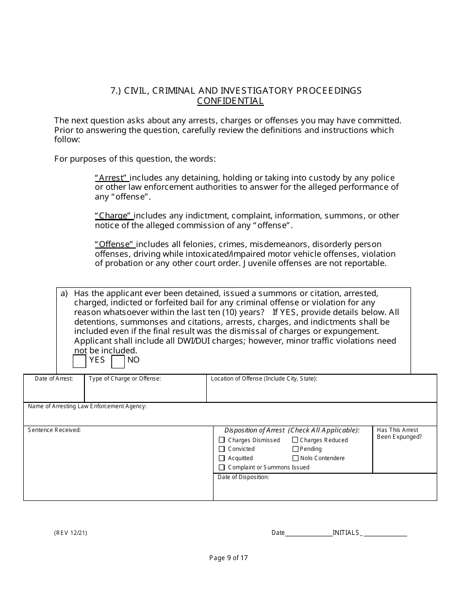 Non-facility / Vendor Gaming Employees License Application - Rhode Island, Page 9