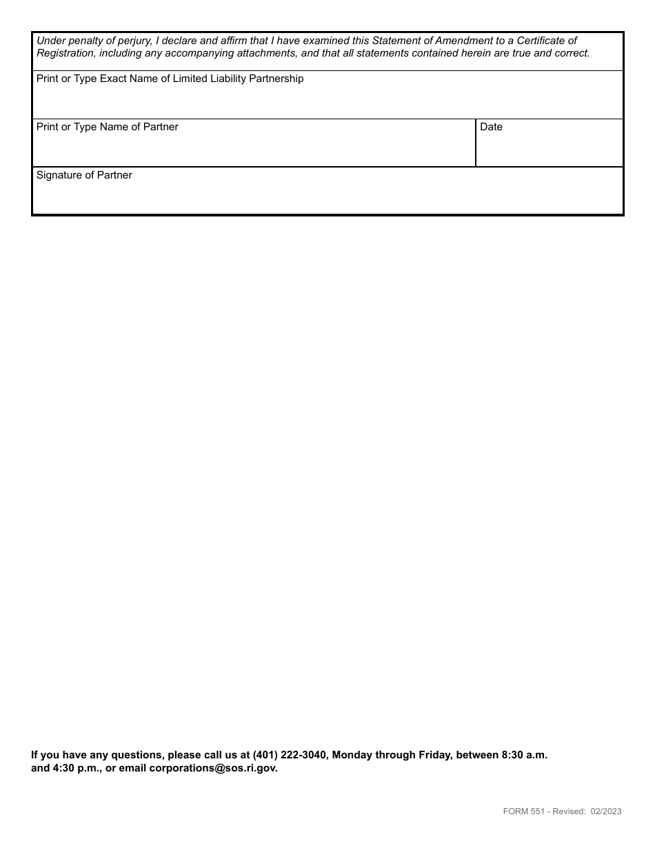 Form 551 - Fill Out, Sign Online and Download Fillable PDF, Rhode ...