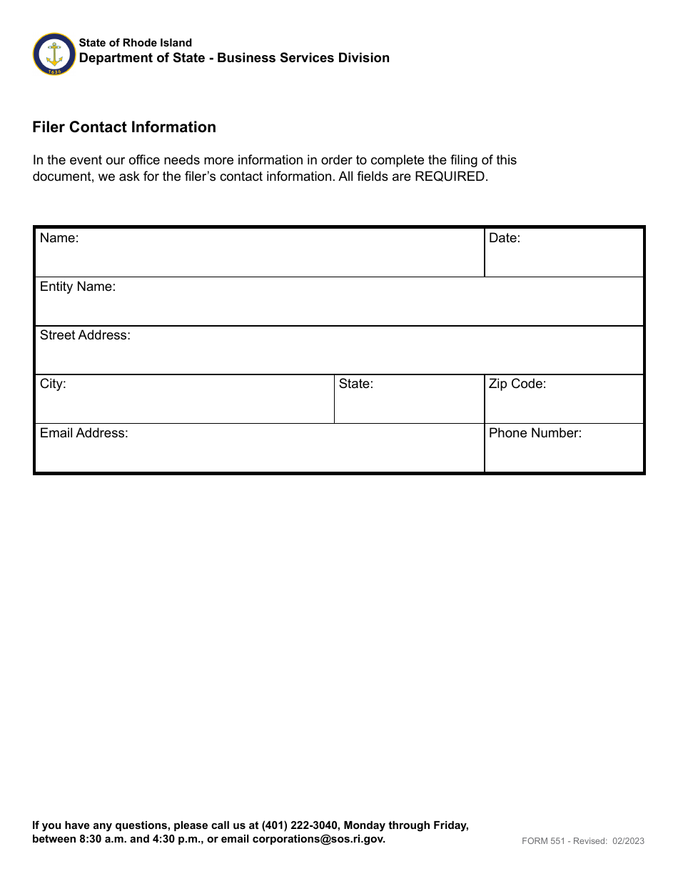Form 551 Statement of Amendment to a Certificate of Foreign Limited Liability Partnership - Rhode Island, Page 4