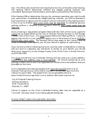 Parking Ticket Appeal Form - City of Orlando, Florida, Page 2