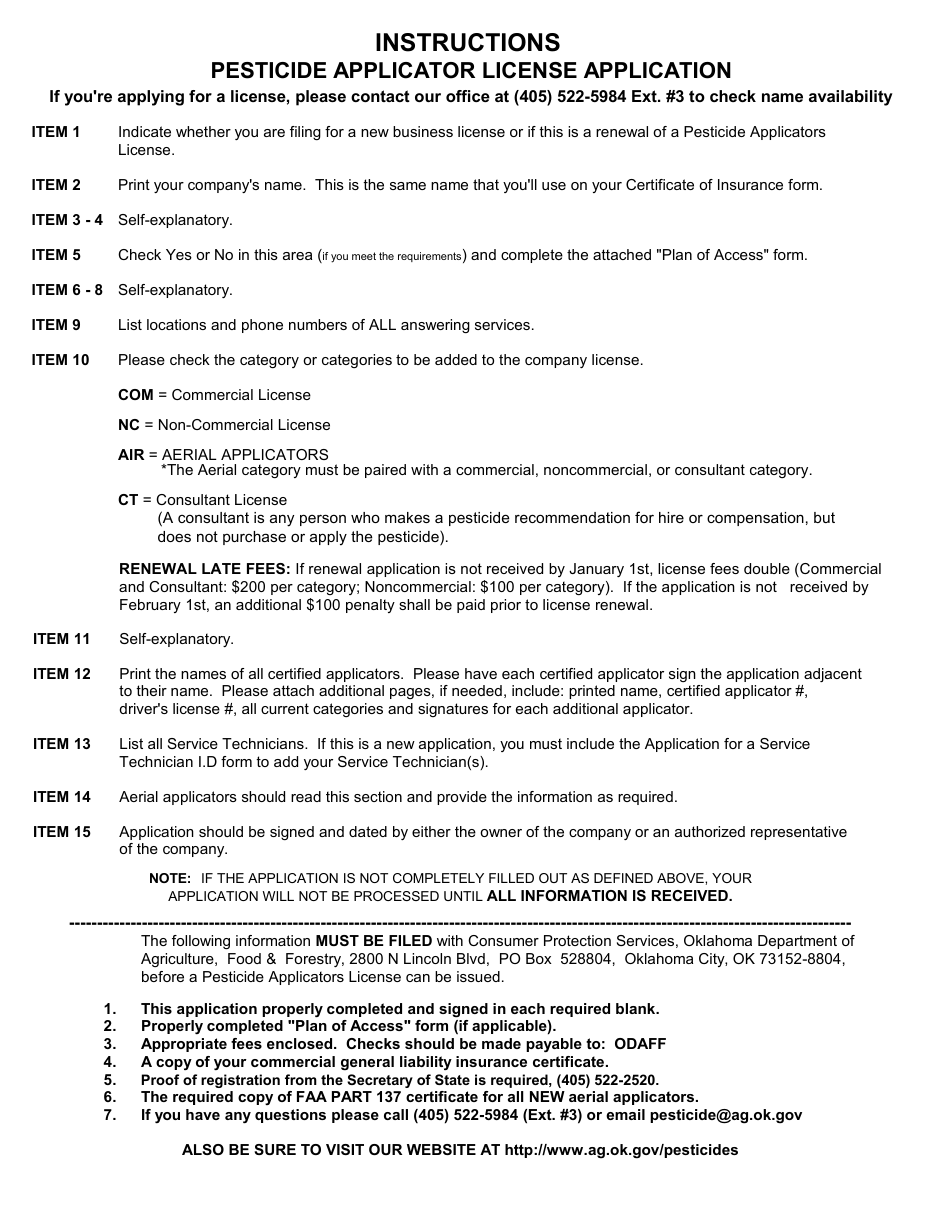 Application for Pesticide Applicator License - Oklahoma, Page 1