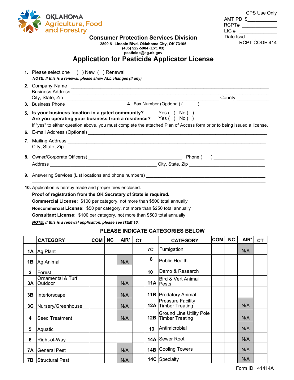 Application for Pesticide Applicator License - Oklahoma, Page 2