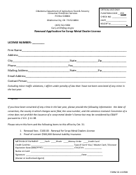 Document preview: Renewal Application for Scrap Metal Dealer License - Oklahoma