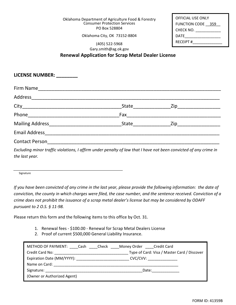 Oklahoma Renewal Application for Scrap Metal Dealer License - Fill Out ...