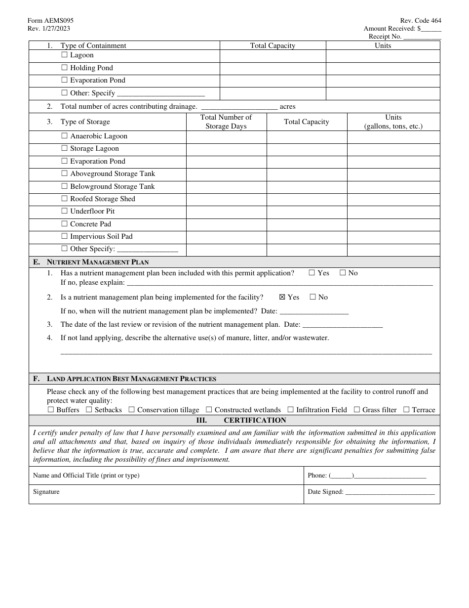 Form AEMS095 Application for Permit to Discharge Wastewater From Concentrated Animal Feeding Operations (Cafos) Notice of Intent (Noi) - Oklahoma, Page 2