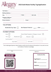Document preview: Solid Waste Facility Tag Application - Allegany County, New York, 2023