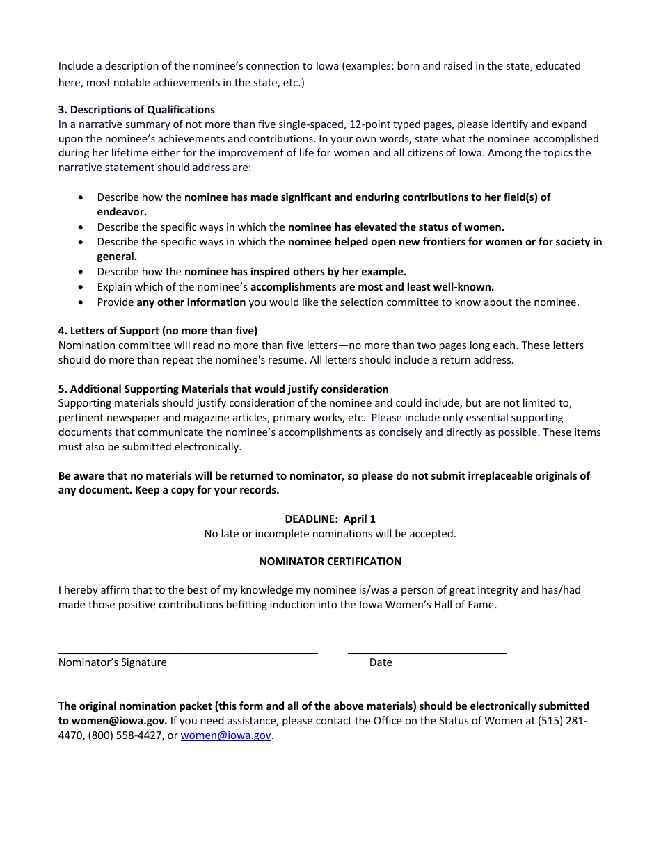 Iowa Womens Hall of Fame Nomination Form - Iowa, Page 4