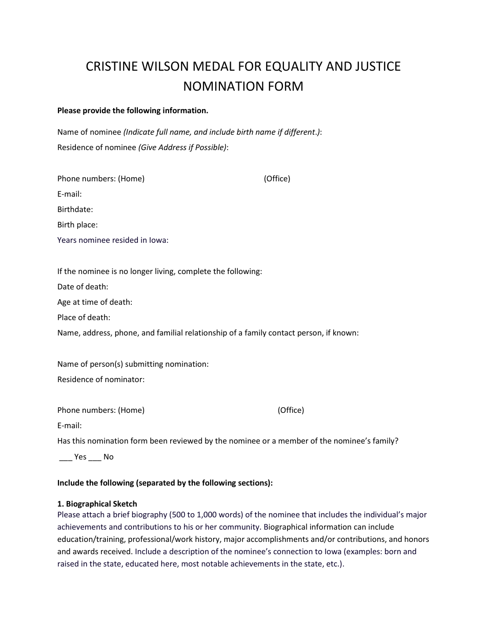 Iowa Womens Hall of Fame Cristine Wilson Medal for Equality and Justice Nomination Form - Iowa, Page 3