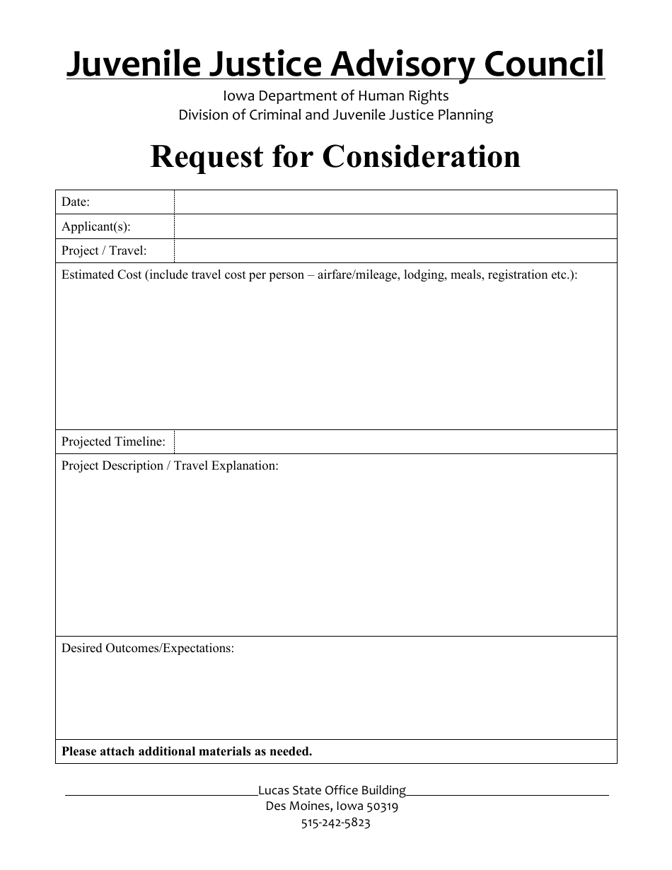 Request for Consideration - Juvenile Justice Advisory Council - Iowa, Page 1