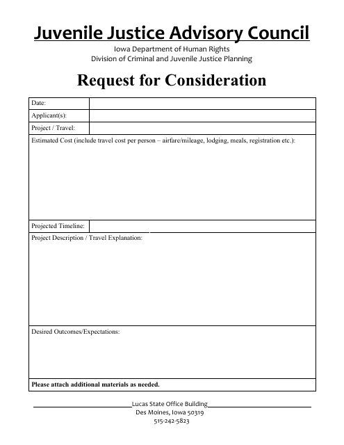 Request for Consideration - Juvenile Justice Advisory Council - Iowa Download Pdf