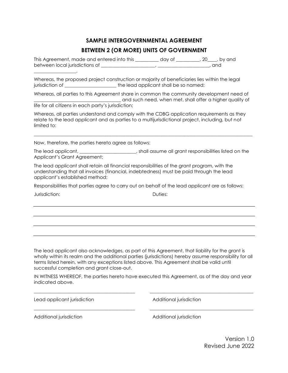 Sample Intergovernmental Agreement Between 2 (Or More) Units of Government - Missouri, Page 1