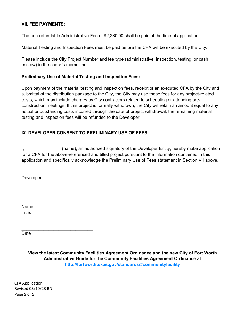 Community Facilities Agreement Application - City of Fort Worth, Texas, Page 5