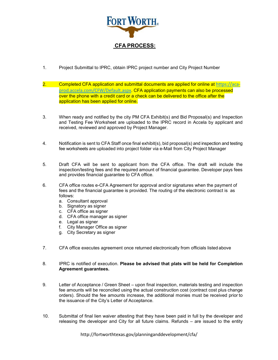 Community Facilities Agreement Application - City of Fort Worth, Texas, Page 6